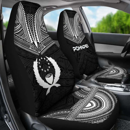Pohnpei Car Seat Cover - Pohnpei Flag Polynesian Chief Tattoo Black Version -