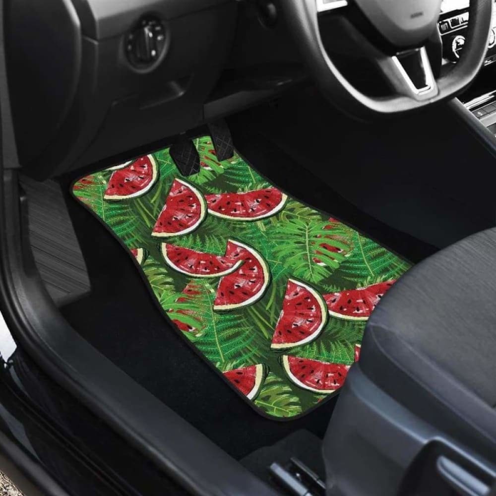 Watermelons Tropical Palm Leaves Pattern Background Front And Back Car Mats