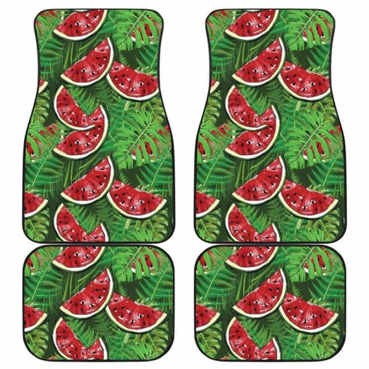 Watermelons Tropical Palm Leaves Pattern Background Front And Back Car Mats
