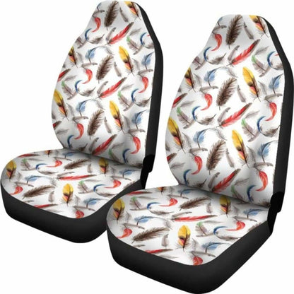 White With Watercolor Feathers Boho Car Seat Covers