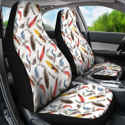 White With Watercolor Feathers Boho Car Seat Covers