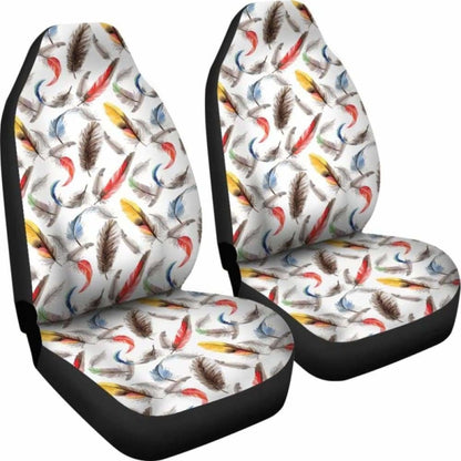 White With Watercolor Feathers Boho Car Seat Covers