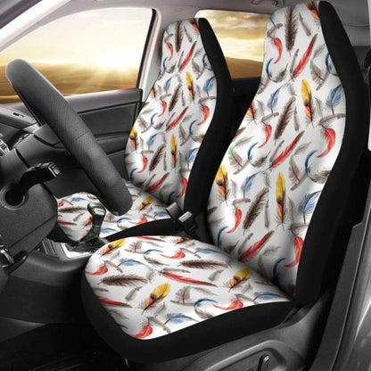 White With Watercolor Feathers Boho Car Seat Covers