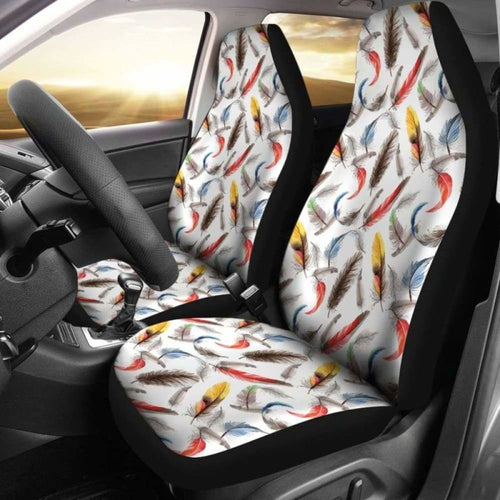 White With Watercolor Feathers Boho Car Seat Covers