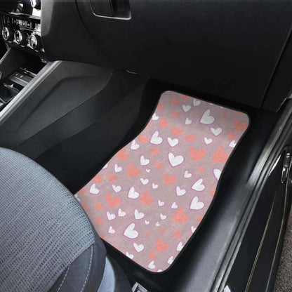 Coral White Heart Pattern Front And Back Car Mats