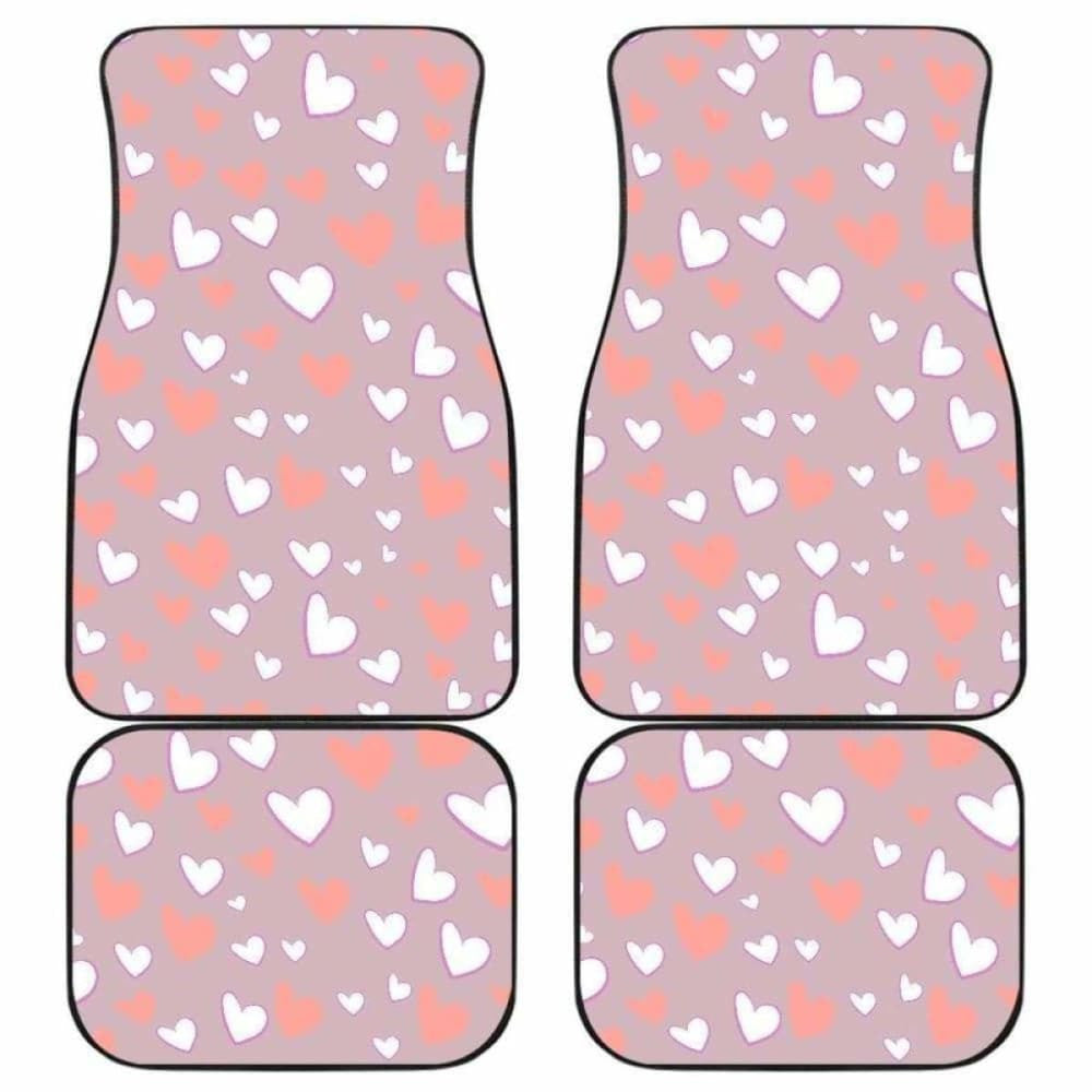Coral White Heart Pattern Front And Back Car Mats