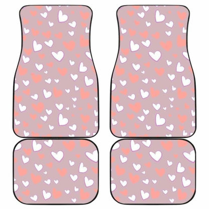 Coral White Heart Pattern Front And Back Car Mats