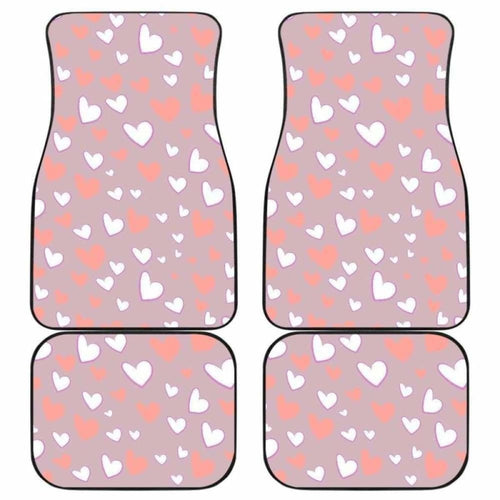 Coral White Heart Pattern Front And Back Car Mats