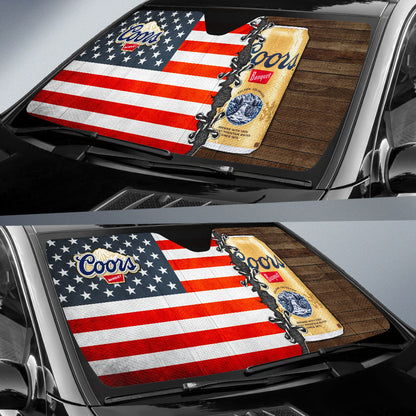 Coors Banquet Car Auto Sun Shades American Flag Beer Lover