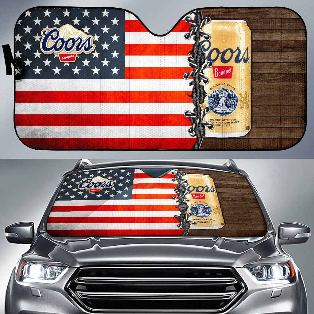 Coors Banquet Car Auto Sun Shades American Flag Beer Lover