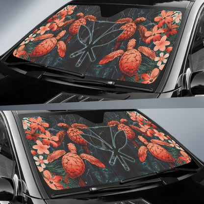 Amazing Kanaka Maoli Hawaiian Sea Turtle Tropical Hibiscus And Plumeria Flower Car Auto Sun Shades
