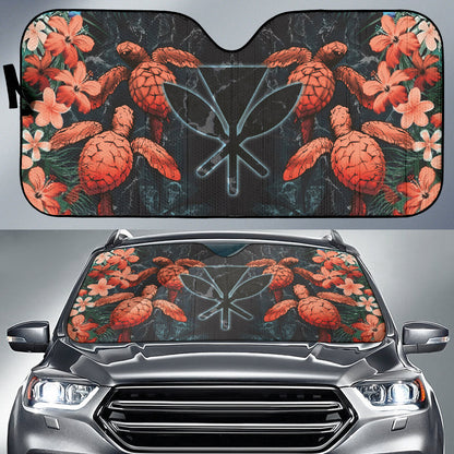 Amazing Kanaka Maoli Hawaiian Sea Turtle Tropical Hibiscus And Plumeria Flower Car Auto Sun Shades