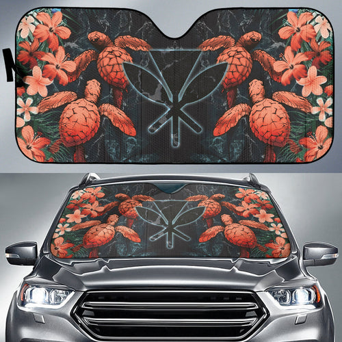 Amazing Kanaka Maoli Hawaiian Sea Turtle Tropical Hibiscus And Plumeria Flower Car Auto Sun Shades