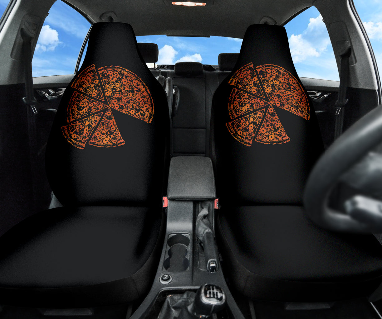 Pizza Pattern Design Black Background Car Seat Covers