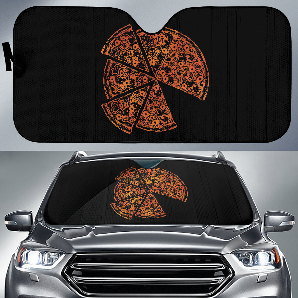 Pizza Pattern Design Black Background Car Auto Sun Shades