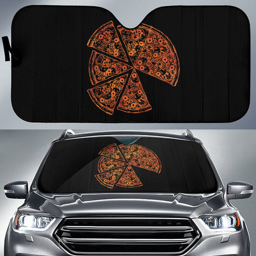 Pizza Pattern Design Black Background Car Auto Sun Shades