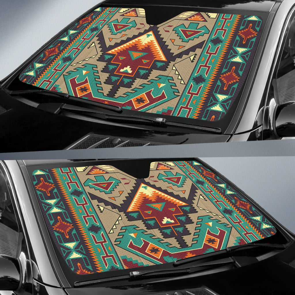 Tribe Blue Pattern Native American Car Auto Sun Shades