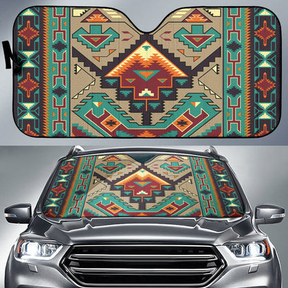 Tribe Blue Pattern Native American Car Auto Sun Shades