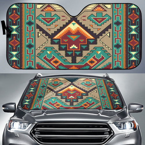 Tribe Blue Pattern Native American Car Auto Sun Shades