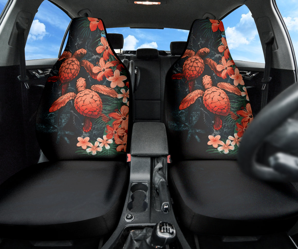 Amazing Kanaka Maoli Hawaiian Sea Turtle Tropical Hibiscus And Plumeria Flower Car Seat Covers