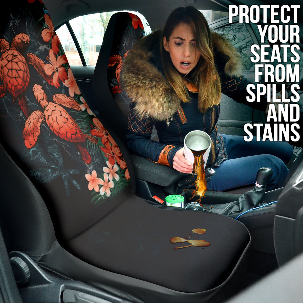 Amazing Kanaka Maoli Hawaiian Sea Turtle Tropical Hibiscus And Plumeria Flower Car Seat Covers