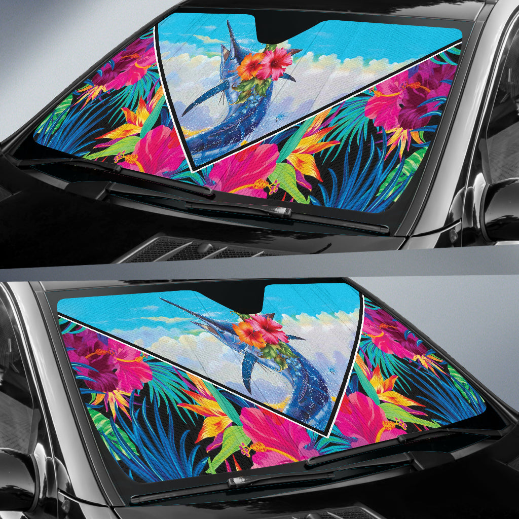 Fishing Car Auto Sun Shades Blue Marlin Hawaii Flowers