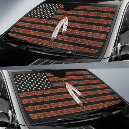 Native American USA Flag And Feather Car Auto Sun Shades
