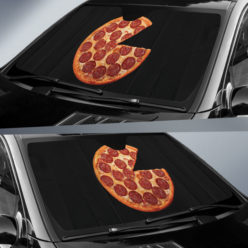 Delicious Pizza Black Background Car Auto Sun Shades