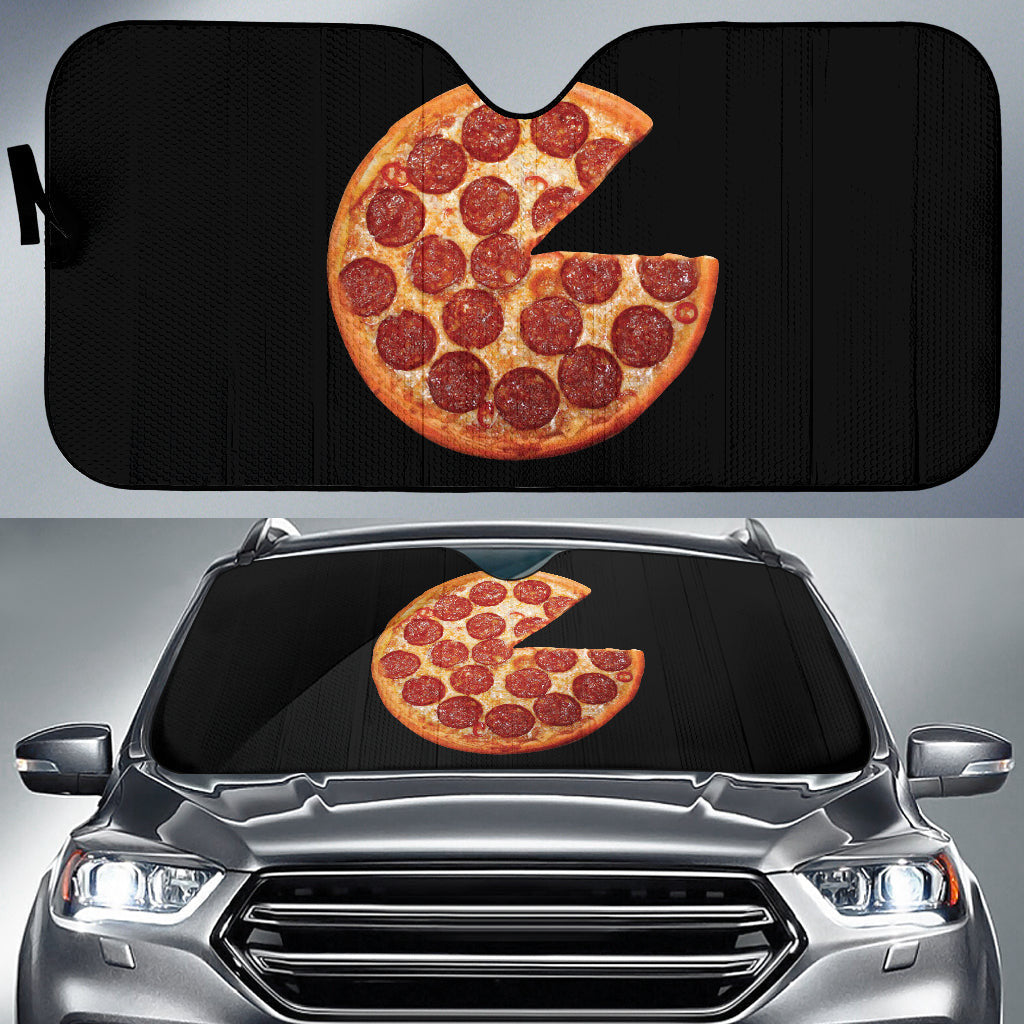 Delicious Pizza Black Background Car Auto Sun Shades