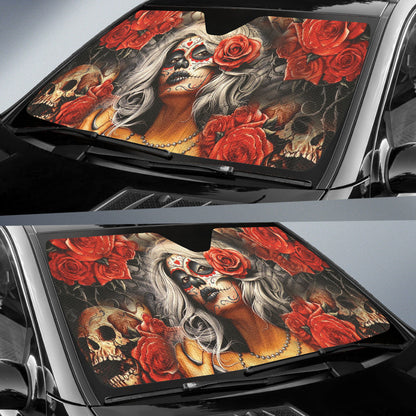 Sugar Skull Girl Flower Car Auto Sun Shades Car Accessories