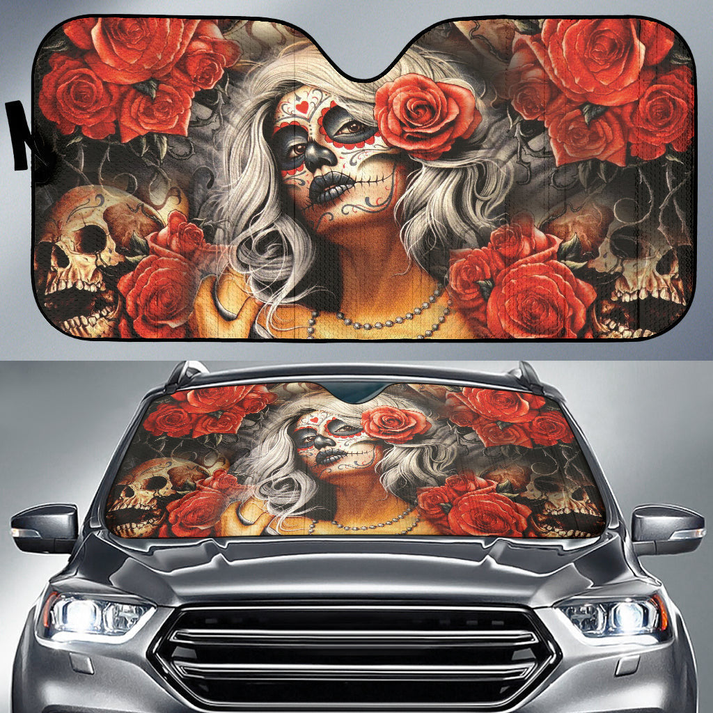 Sugar Skull Girl Flower Car Auto Sun Shades Car Accessories
