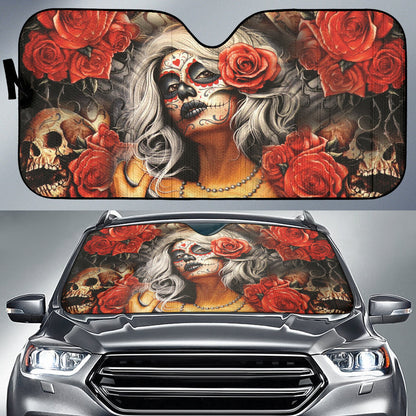 Sugar Skull Girl Flower Car Auto Sun Shades Car Accessories