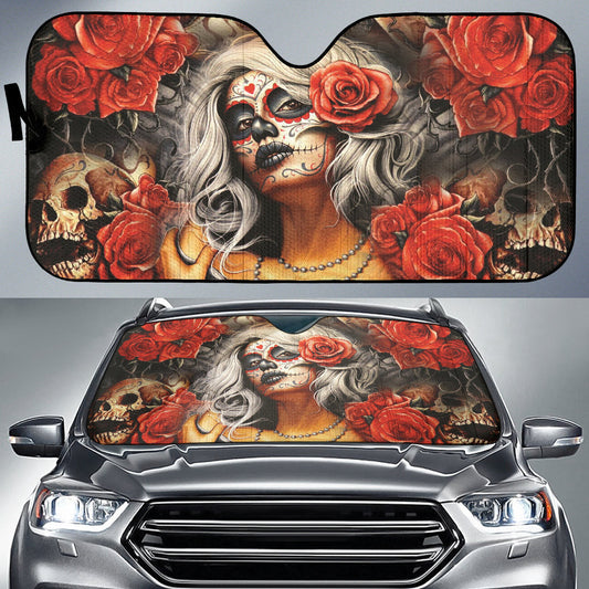 Sugar Skull Girl Flower Car Auto Sun Shades Car Accessories