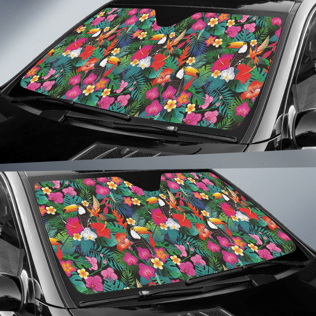 Hibicus Toucan Colorful Car Auto Sun Shades