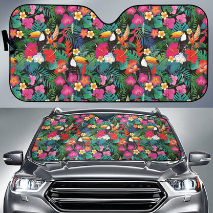 Hibicus Toucan Colorful Car Auto Sun Shades