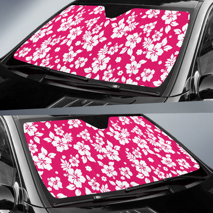 Hot Pink White Hibiscus Hawaiian Flower Car Auto Sun Shades