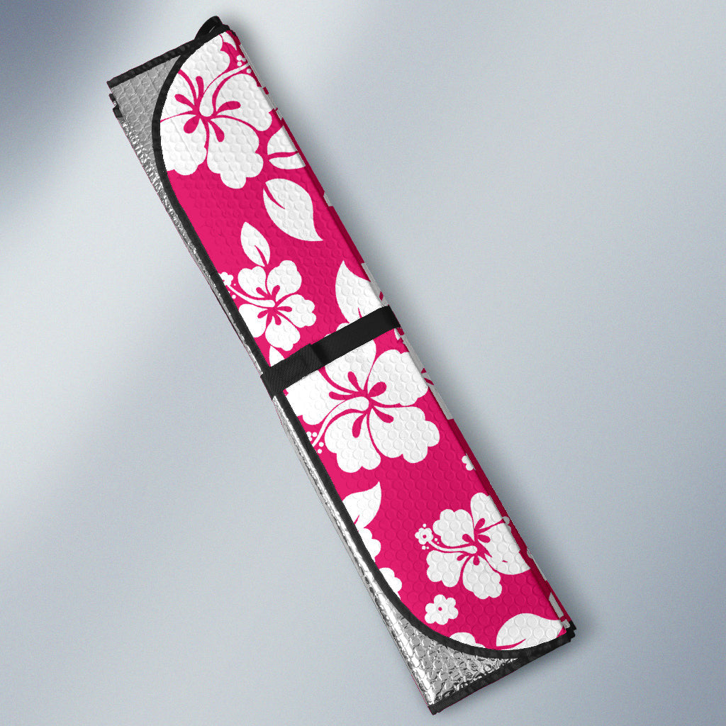 Hot Pink White Hibiscus Hawaiian Flower Car Auto Sun Shades