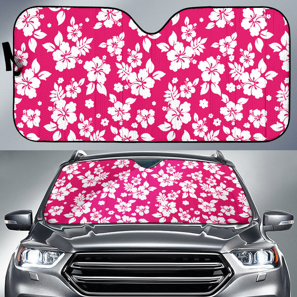 Hot Pink White Hibiscus Hawaiian Flower Car Auto Sun Shades