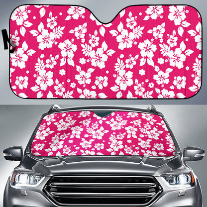 Hot Pink White Hibiscus Hawaiian Flower Car Auto Sun Shades