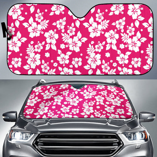 Hot Pink White Hibiscus Hawaiian Flower Car Auto Sun Shades