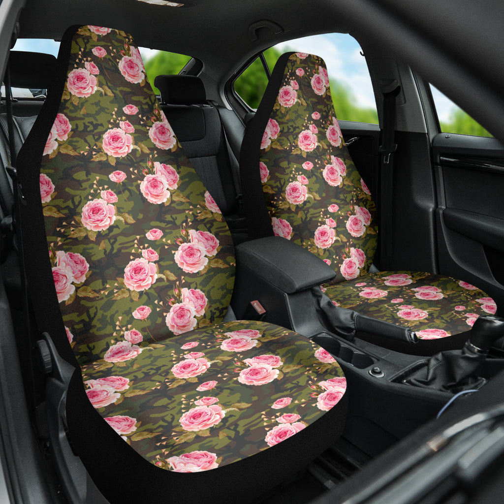 Pink Rose Camo Green Car Auto Seat Covers