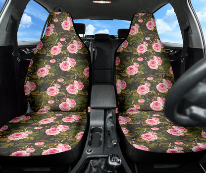 Pink Rose Camo Green Car Auto Seat Covers