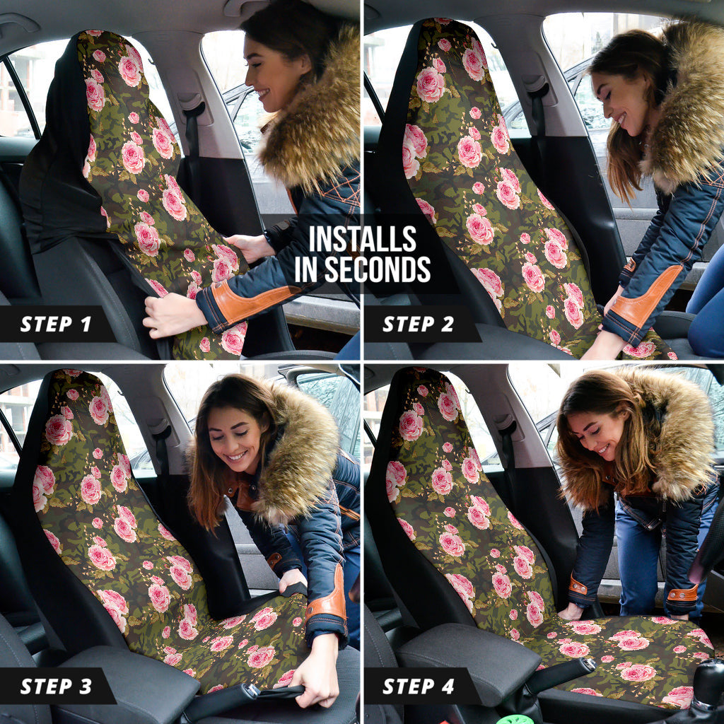 Pink Rose Camo Green Car Auto Seat Covers