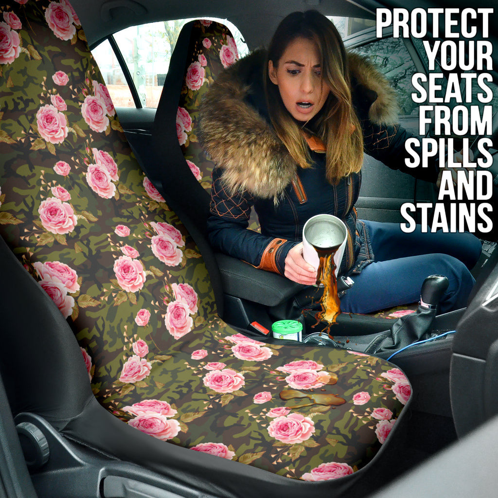 Pink Rose Camo Green Car Auto Seat Covers