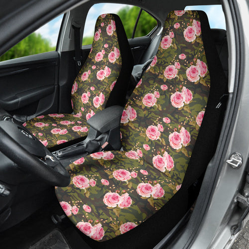 Pink Rose Camo Green Car Auto Seat Covers