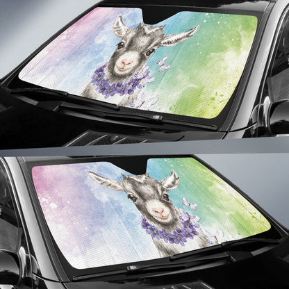 Goat Cute Blue Watercolor Car Auto Sun Shades