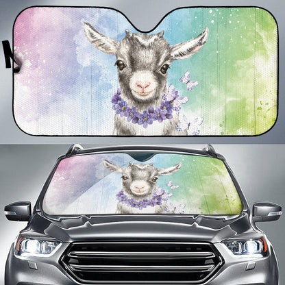 Goat Cute Blue Watercolor Car Auto Sun Shades