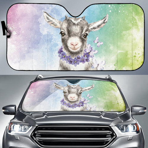 Goat Cute Blue Watercolor Car Auto Sun Shades