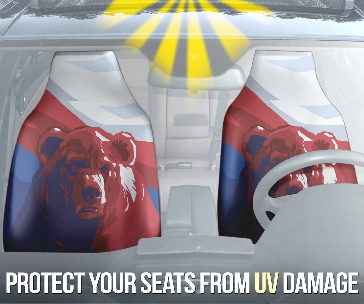 Bear Russia Flag Printed Car Seat Covers