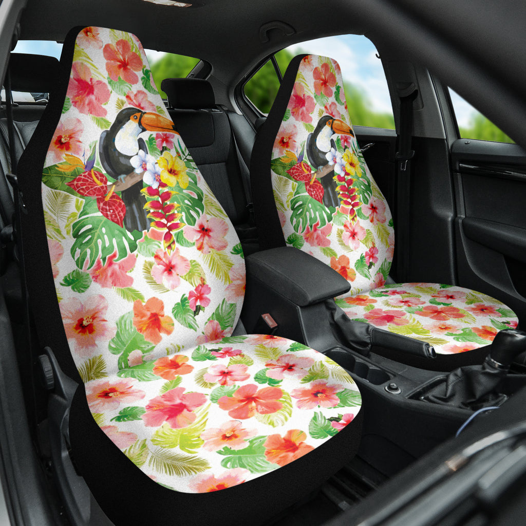 Pink Hibicus Toucan Watercolor Car Seat Covers